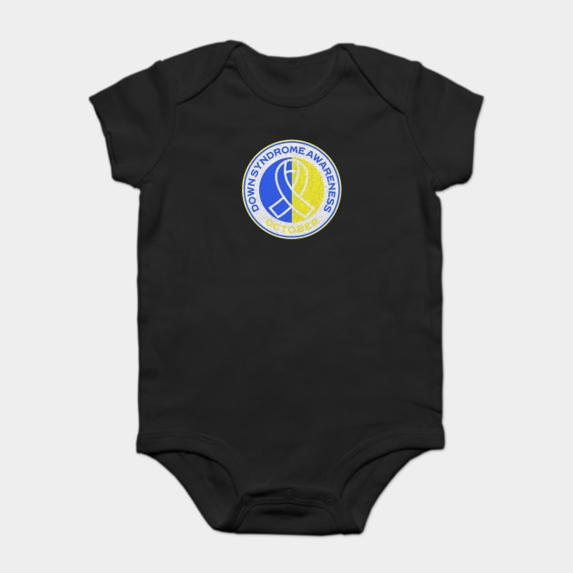 Down Syndrome Awareness October Blue And Yellow Ribbon Baby Bodysuit by Yesteeyear